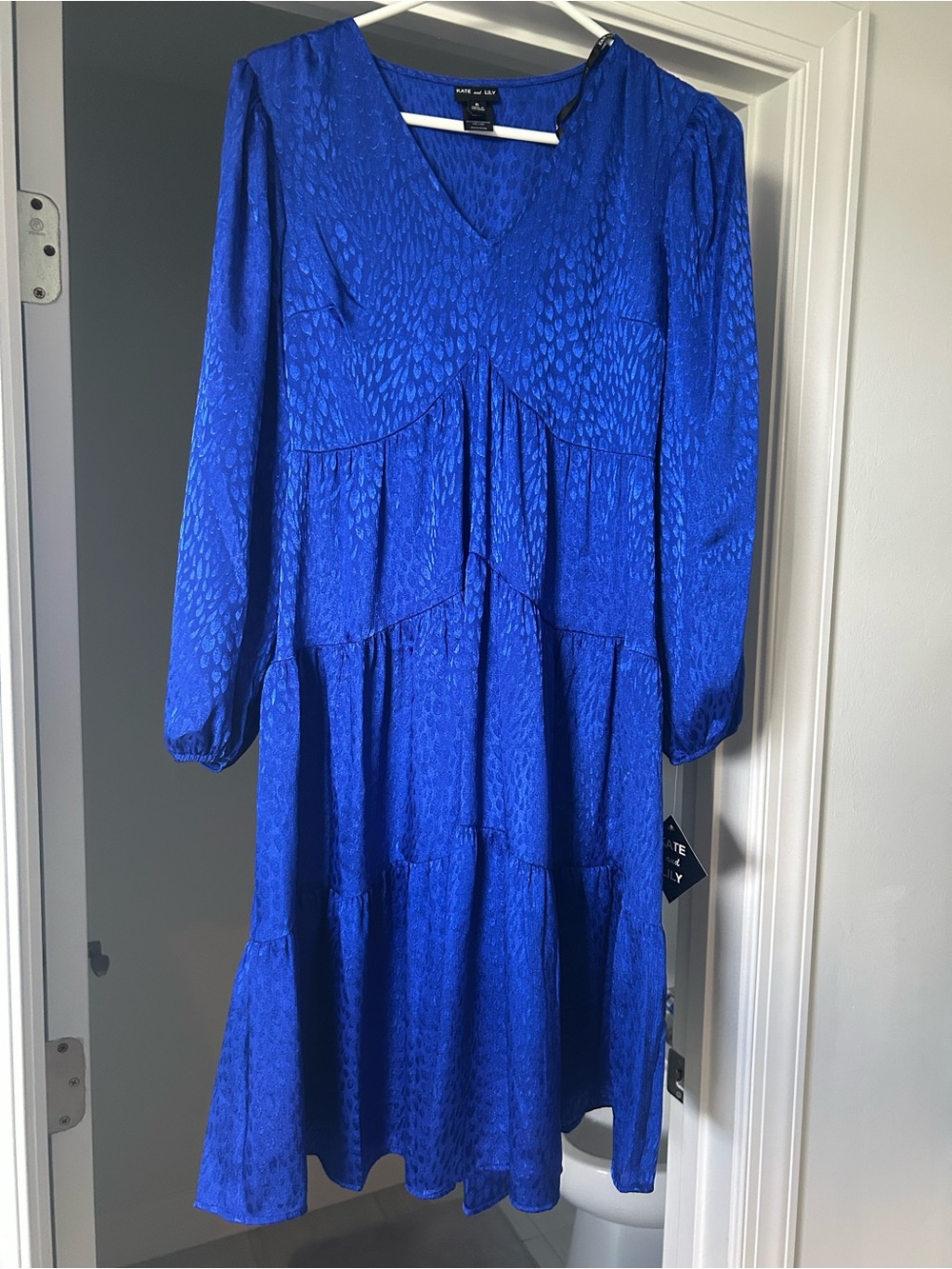 Royal Blue 3/4 Sleeve V-Neck Tiered Dress